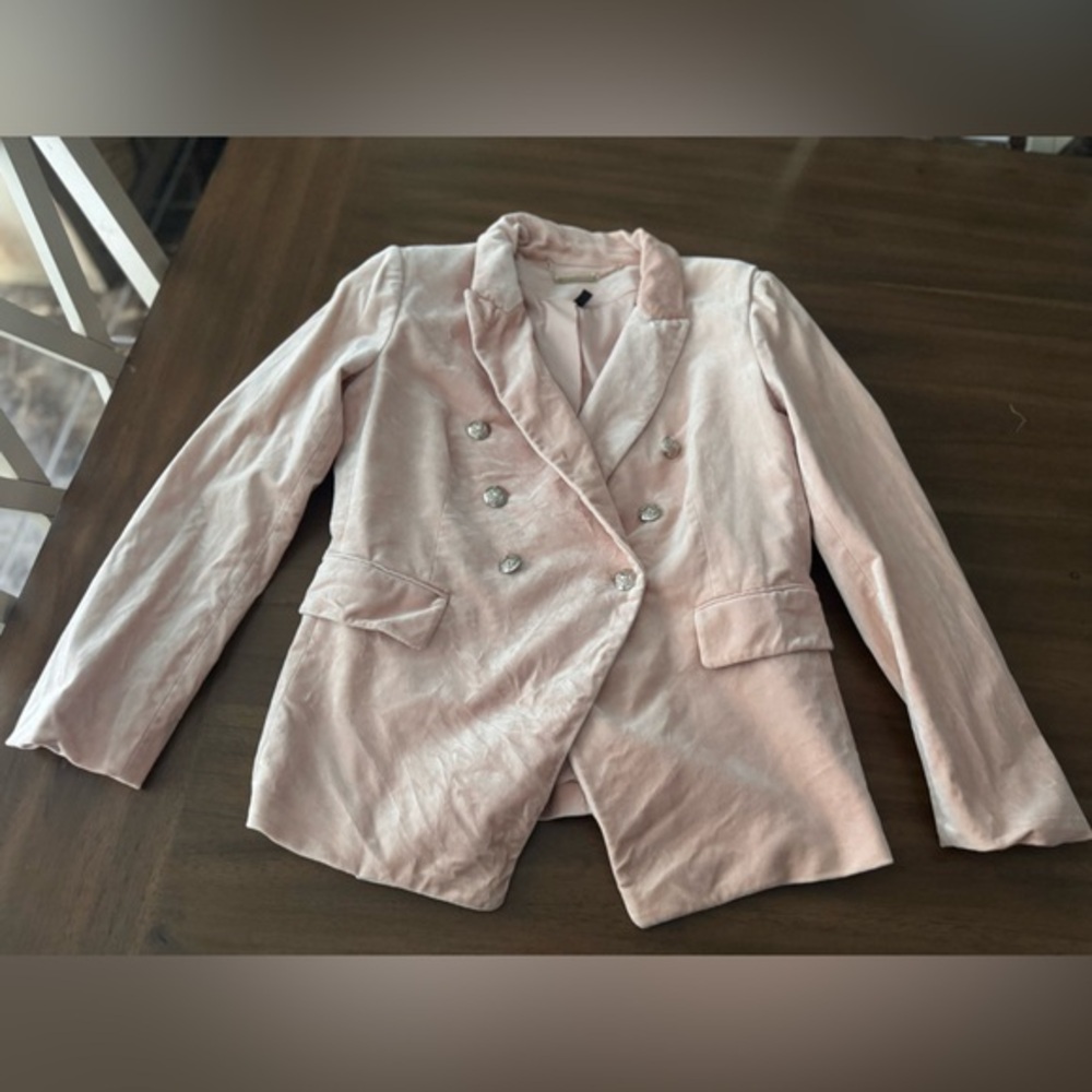 White House Black Market Women's Pink Velvet Double-Breasted Blazer 6